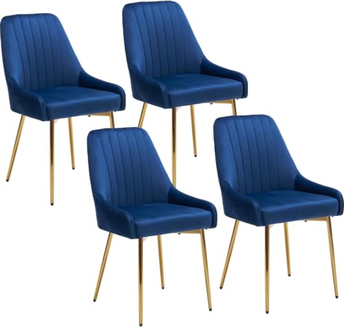 Velvet Dining Chairs Set of 4, Velvet Chairs, Kitchen Chair, Dining Room Chair, Dinning Chairs, with Golden Metal Legs, Mid-Century Modern Upholstered, for Living Room, Dining Room, Vanity Room, Blue - color: Blue, size: Set of 4
