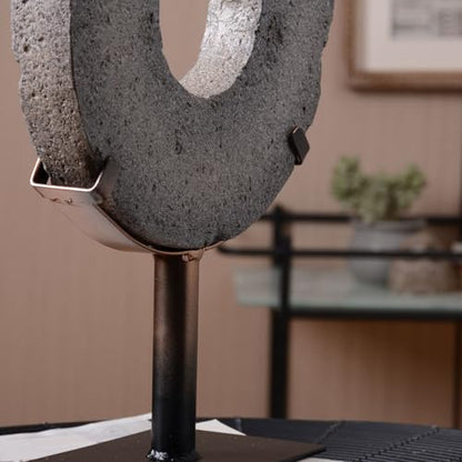 HAUCOZE Modern Home Decor Abstract Sculpture Table Centerpiece Art 13.8inch | Rustic Resin Statue with Metal Stand Ring Disc Ornament Screen Figurine Fashion Gift for Living Room Bedroom Office - size: 9.8x13.8inch
