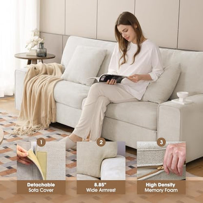 DOPEDIO 71.25" Chenille Loveseat Sofa, Beige, Modern Couch for Living Room | Removable washable cover, pocket spring cushions, solid wood frame, easy assembly for apartments, ideal for small spaces - size: 71.25 inch, style: Beige Chenille