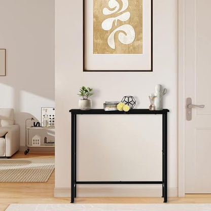 Narrow Console Table, 29.5" Small Entryway Table, Thin Hallway Tables, Slim Sofa Side Tables for Hallway, Living Room, Bedroom, Foyer, Wood-Grained Black - color: Wood-grained Black