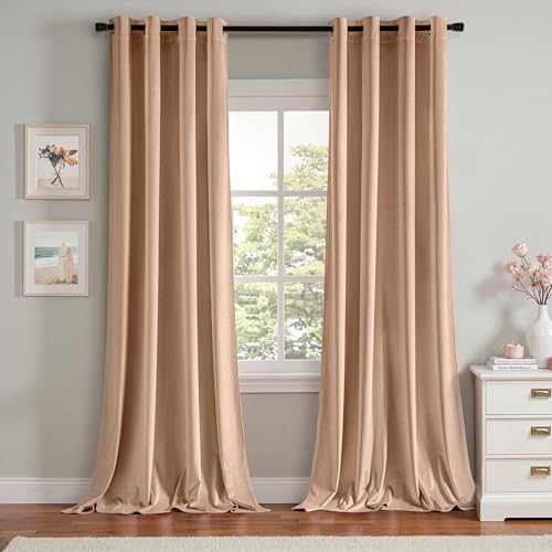 MIULEE Velvet Curtains Blush Beige 52 x 108 Inch Length Set of 2 | Extra Long Grommet Drapes, Soundproof Thermal Insulated, Room Darkening, Classical Blackout Curtains for Living Room Bedroom - color: Blush Beige, size: 52"W x 108"L (Pack of 2)