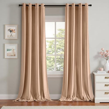 MIULEE Velvet Curtains Blush Beige 52 x 108 Inch Length Set of 2 | Extra Long Grommet Drapes, Soundproof Thermal Insulated, Room Darkening, Classical Blackout Curtains for Living Room Bedroom - color: Blush Beige, size: 52"W x 108"L (Pack of 2)