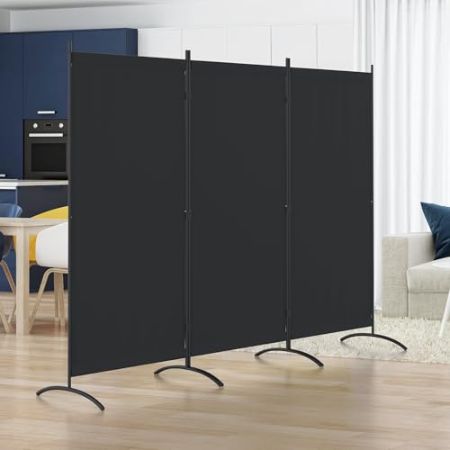 Room Divider 3 Panel Room Dividers and Folding Privacy Screens with 4 Curved Metal Feet Partition Wall Divider,Cubicle Wall for Office Partitions,Bedrooms, Dining Rooms, Dorm Rooms - color: Black, size: 3 Panel Standard