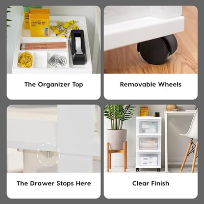 IRIS USA 3-Drawer Rolling Storage Cart, White/Clear | Keep classroom supplies, teacher essentials, craft materials, and learning tools organized with easy-access drawers. - size: 3 Drawer