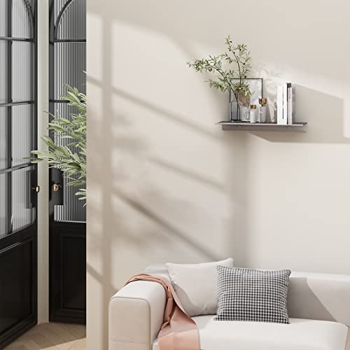12 inch Gray Metal Wall Shelf Small Floating Shelf for Wall Organizer & Storage, Display Shelf for Bathroom, Living Room, Kitchen, Bedroom - color: Grey, size: 12 in