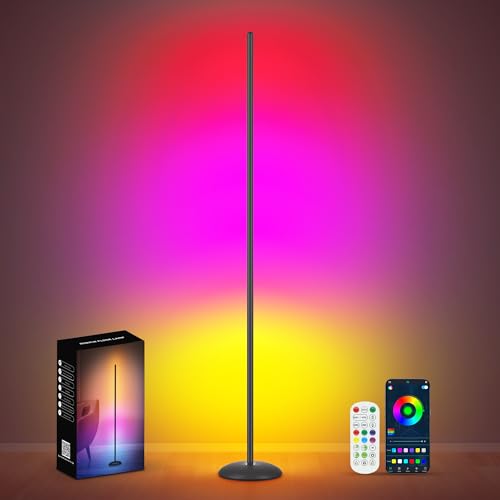 Corner Floor Lamp, Smart RGB LED Corner Lamps for Living Room | APP & Remote Control, Dimmable 16 Million Color Changing & 213 Scenes, Music Sync, Standing LED Lights for Bedroom - Black - color: Black, size: 1_Pack