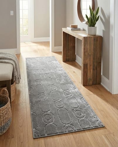 Rugs.com - Vogue Geo Rug – 5 Ft Runner Gray and Silver High-Pile Textured Rug – Modern Geometric Runner for Hallways, Entryways, and Bedside Areas - color: Gray and Silver, size: 2' x 5'1" (Runner)