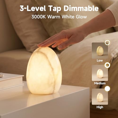 Marble Table Lamp, Tap Night Light, Dimmable Warm Ambient Light, Dinosaur Egg Shape