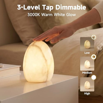 Marble Table Lamp, Tap Night Light, Dimmable Warm Ambient Light, Dinosaur Egg Shape