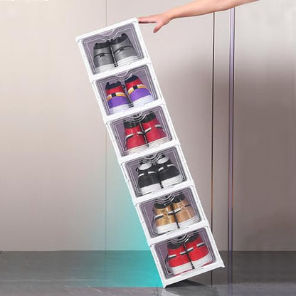 Nicunom Foldable Shoe Rack Organizer, 6-Tier Shoe Storage Box Collapsible Plastic Shoe Shelf Clear Shoe Boxes with Doors, Stackable Shoe Storage Bins Shoe Organizer for Entryway Closet