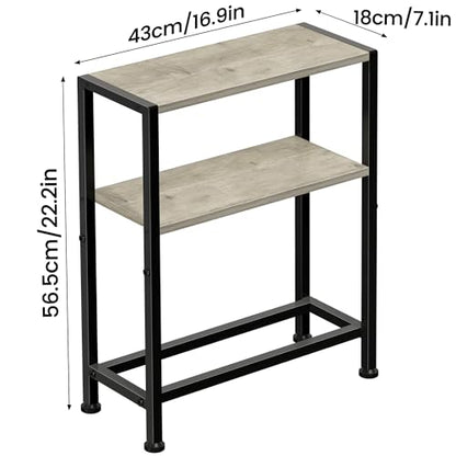 Narrow Side Table for Small Space, 2-Tier Small End Table with Shelf Holder, Slim Nightstand, Skinny Snack Couch Table in Living Room, Bedroom, Study, Kitchen and Balcony (Greige) - color: Greige