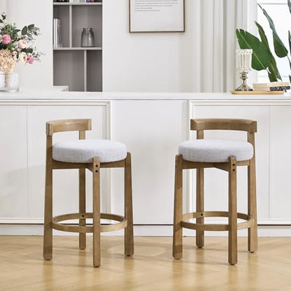 HEAH-YO Mid Century Modern Bar Stools Set of 4, 26.5" Counter Stools with Back, Linen Upholstered Barstools with Solid Wood Legs Bar Chairs for Kitchen Island Dining Room, Light Grey - color: 26.5" Light Grey Linen, size: Counter Height - Set of 4