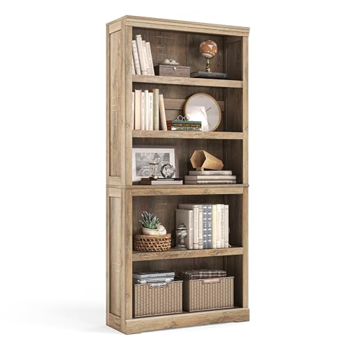 LINSY HOME 5-Shelf Bookcase, Bookshelves Floor Standing Storage Shelves 68 in Tall Bookcase Home Decor Furniture for Home Office, Living Room, Bed Room - Light Brown - color: Light Brown, size: 5 Shelf Standard 68.3"H