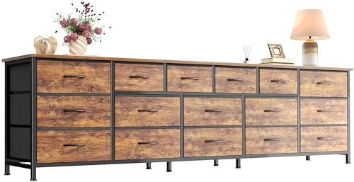 Huuger 77.6" Long Dresser for Bedroom, 16 Drawer Fabric Dresser for Closet, Wide Chest of Drawers with Storage, TV Stand for 65, 75, 85 Inch TV, 77.6" W x 13" D x 26.4" H, Rustic Brown - color: Rustic Brown
