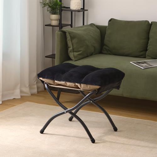 15"(H) Folding Ottoman, Set of 2, Foldable Footrest Stool, Small Foot Stool for Couch, Collapsible Foot Rest Ottoman for Sofa, Accent Padded Ottomans for Living Room, Bedroom, Black - color: Black 2pcs