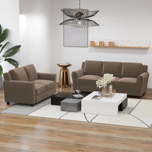 Bonzy Home 2 Piece Sofa Set, 2-Seater & 3-Seater Sofa Couch, Modern Comfy Living Room Set with Thick Cushion, Ideal for Apartment Office, Brown - color: Brown, size: 80.7" + 58"(3 + 2 Seat)