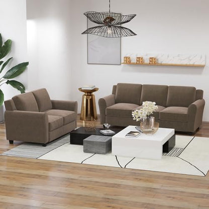 Bonzy Home 2 Piece Sofa Set, 2-Seater & 3-Seater Sofa Couch, Modern Comfy Living Room Set with Thick Cushion, Ideal for Apartment Office, Brown - color: Brown, size: 80.7" + 58"(3 + 2 Seat)