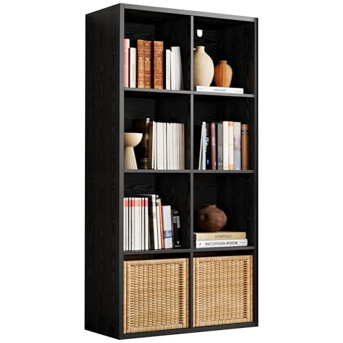 IRONCK 8-Cube Storage Organizer, Reversible Vertical Bookshelf, Black | 8-cube reversible shelf organizer. Bookshelf or TV stand. Extra-thick frame, FSC certified. Anti-tip. - color: Black