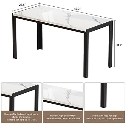 Dining Room Table Set with 2 Benches, Dining Table Set for 4-6, Dinner Table Set for 4, Faux Marble Breakfast Table Set & PU Leather Upholstered Benches for Small Spaces, Apartment, White - color: White