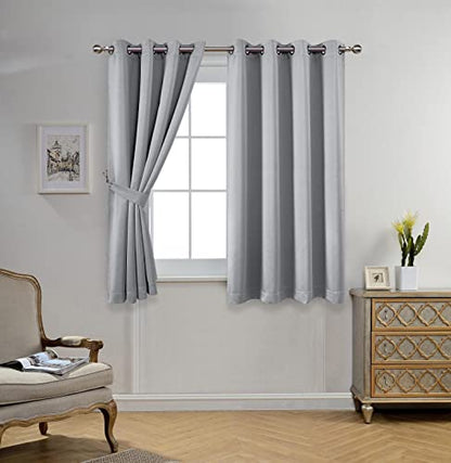 Room Darkening Grommet Thermal Insulated Blackout Window Curtains Panels for Gilrs Room Window 1 Pair 52x63 Inch Silver, Bonus 2 Tie Backs Included - color: Silver, size: 52"W x 63"L (Pack of 2)