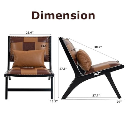 Accent Chair, Modern Comfy Genuine Leather Armless Accent Chairs | Mid-Century Anthropologie , Lounge Arm Chair with Solid Wood, Floral Pattern Sofa Chair for Living Room/Balcony/Bedroom - color: Leather-brown-1818