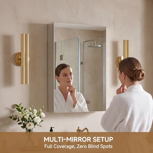 20" x 30" Bathroom Medicine Cabinet with Mirror, Recessed or Wall Mount | Medicine Cabinets with Adjustable Glass Shelves, Soft-Closed Hinge, Chrome Aluminum Frame, Reverse Installation - size: 20" x 30"