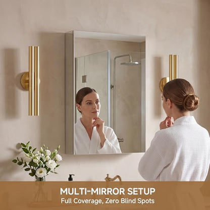 20" x 30" Bathroom Medicine Cabinet with Mirror, Recessed or Wall Mount | Medicine Cabinets with Adjustable Glass Shelves, Soft-Closed Hinge, Chrome Aluminum Frame, Reverse Installation - size: 20" x 30"