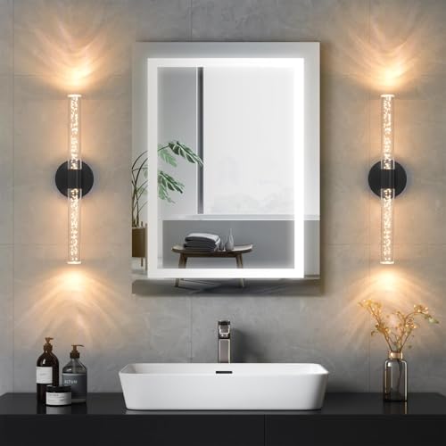 Battery-Operated Wall Sconces Set of 2, Black 20'' Rechargeable Crystal Bubble Wall Sconce with Remote Control, 3000K-6000K Dimmable LED Wireless Wall Lights for Living Room Bedroom Hallway - color: Black