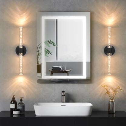 Battery-Operated Wall Sconces Set of 2, Black 20'' Rechargeable Crystal Bubble Wall Sconce with Remote Control, 3000K-6000K Dimmable LED Wireless Wall Lights for Living Room Bedroom Hallway - color: Black