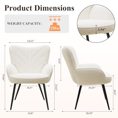 MALOL Mid-Century Sherpa Upholstered Accent Chair, Cozy Armchair with Curved Backrest, Sturdy Metal Legs, Soft Fabric Chair for Living Room, Bedroom & Reading Area,Beige - color: Beige, size: set of 2