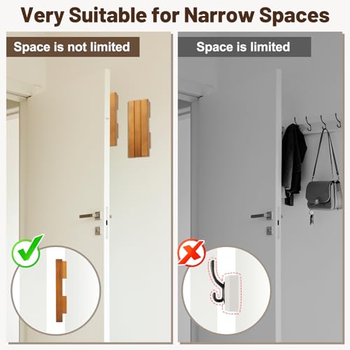 Wood Wall Mounted Clothes Drying Rack, 6 Inch Small Spaces Foldable Clothes Wall Hanging Racks, Wooden Folding Clothes Hanger Racks for Apartments Closet Balconies Laundry Room, Bedroom, Living Room