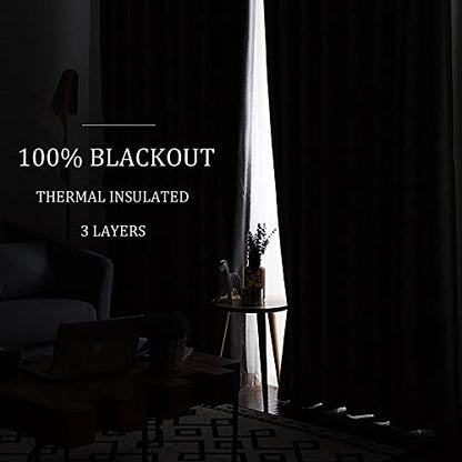 RYB HOME Noise Reducing Curtains, 3 Layers Total Blackout Curtains | Thermal Insulated, Energy Efficiency Heavy Duty, Grommet, For Kids Room Studio Bedroom, W52 x L63, Black, 2 Panels - color: Black, size: 52"W x 63"L (Pack of 2)