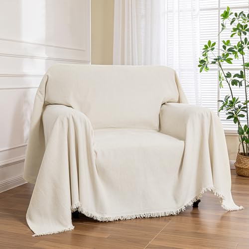 Oversized Chair Cover Washable Armchair Sofa Cover for Dog, Couch Protector for Sofa Single Cover, Small Couch Cover Sofa Throw Cover with Tassel, 71" x 91", Beige - color: Tassels Edge-beige, size: 71"x 91"