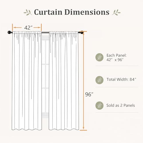 White Sheer Curtains 96 Inches Long - Jacquard Leaf Clip Textured Sheer Curtains for Living Room, Farmhouse Light Mitering Window Treatments Drapes with Rod Pocket, 2 Panels, 2x42Wx96L Inches - color: White, size: 42"W x 96"L (Pack of 2)
