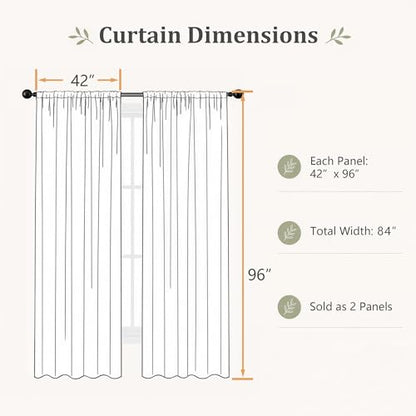 White Sheer Curtains 96 Inches Long - Jacquard Leaf Clip Textured Sheer Curtains for Living Room, Farmhouse Light Mitering Window Treatments Drapes with Rod Pocket, 2 Panels, 2x42Wx96L Inches - color: White, size: 42"W x 96"L (Pack of 2)