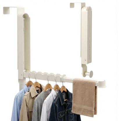 2 Pack Foldable Over The Door Drying Rack, Heavy Duty Door Hanger with Retractable Rod, Space Saving Laundry Towel Clothes Rack for Bathroom Bedroom