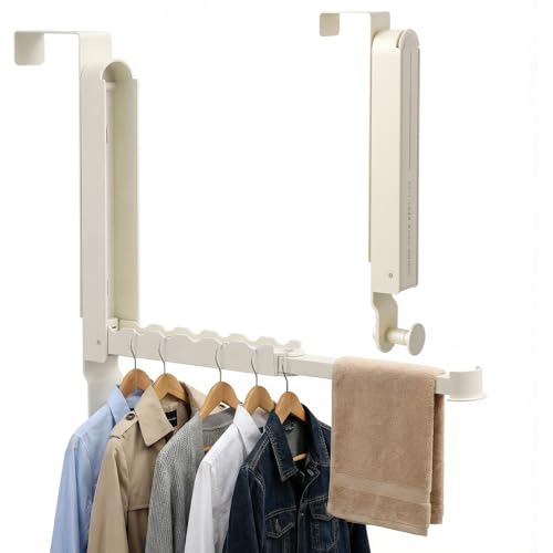 2 Pack Foldable Over The Door Drying Rack, Heavy Duty Door Hanger with Retractable Rod, Space Saving Laundry Towel Clothes Rack for Bathroom Bedroom