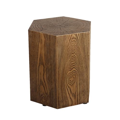 Afterglow Outdoor Round Side Table, 14.6" Retro Modern Accent End Table, Decorative Garden Stools Nightstand Bedside Tables for Living Room Bedroom Sofa Couch Small Space Patio Decor - color: Brown Wood Grain