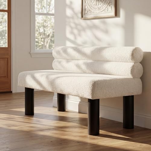 Christopher Knight Home Wally Boucle Upholstered Dining Bench, Modern Large Dining Room Chair, Entryway Ottoman Bench, Bedroom End of Bed Seating, Armless Desing and Wooden Frame, Milky White+Black - color: Milky White+black