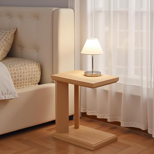 C Shaped End Table for Couch, 23.2'' High Small Side Table 2-Tier C Shaped Sofa Table for Small Narrow Spaces, Modern Nightstand for Bedroom, Living Room, Apartment, Home Office, Oak - size: 1 Pack