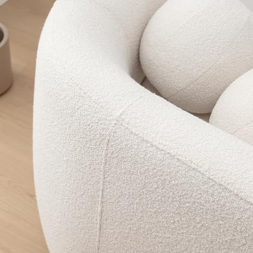 KINWELL 68" Boucle Upholstered Loveseat with 4 Toss Pillows, Beige | No Assembly Deeper 2-Seater Sherpa Couch Settee Love Seat Sofa with 3 Height Options for Small Spaces Apartment Living Room - color: Beige, size: Loveseat