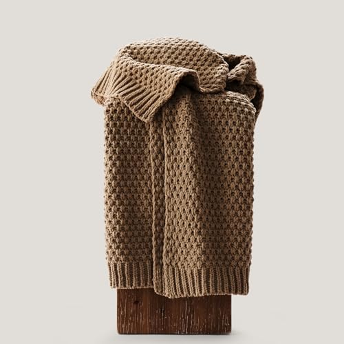 EVERGRACEHOME Chunky Chenille Knit Throw Blanket, 60 x 80, Camel Brown | Sculpted Moss Stitch, Chic Modern Farmhouse, All-Season Warmth, OEKO-TEX® Certified, Elegant Blanket for Couch, Bed, Sofa - color: Camel Brown, size: 60" X 80"