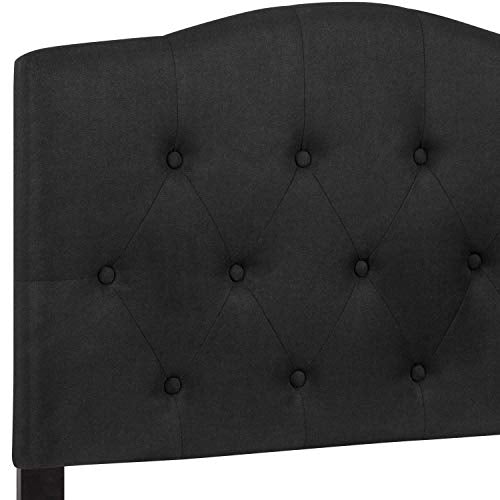 EMMA + OLIVER Black Twin Tufted Headboard | Adjustable Bed Rail Slots, Fabric Upholstered - color: Black, size: Twin