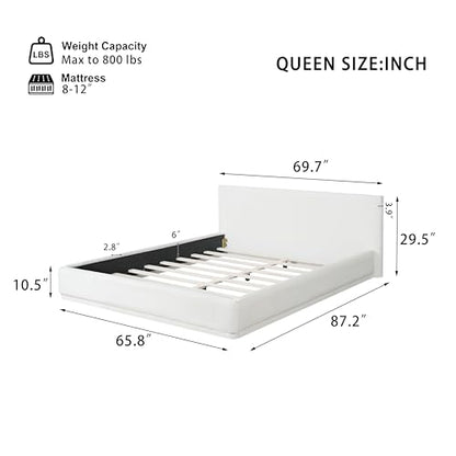 Merax Modern Queen Upholstered Bed Frame with Wingback, Soft Velvet Low Platform Bed, No Box Spring Needed, Easy Assemble, White - color: White, size: Queen