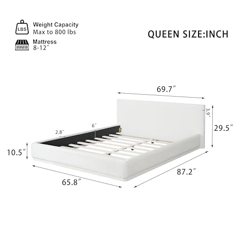 Merax Modern Queen Upholstered Bed Frame with Wingback, Soft Velvet Low Platform Bed, No Box Spring Needed, Easy Assemble, White - color: White, size: Queen