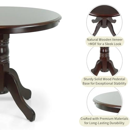 Round Solid Wood Dining Table 38.5'' D with Pedestal Base, Kitchen Round Table for 2 and 4 Persons, Restaurant Table, Espresso Color - color: Espresso
