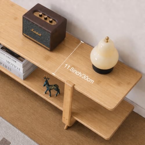 HollyHOME Bamboo TV Stand with Storage for TVs up to 65'', Modern Entertainment Center with 2 Open Shelf, Accent TV Media Console Table for Living Room, Bedroom, 55"(L), Burlywood - color: Burlywood