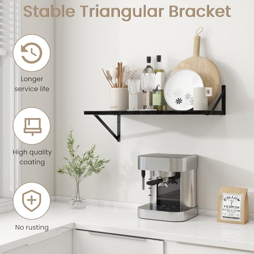 Dreamland Wall Mounted Floating Shelves Set of 2, 24x12, Black | Engineered Wood, Visible Bracket, Large Storage, Hold Up to 50lbs, Living Room, Bathroom, Bedroom, Kitchen - color: Black, size: 24"W x 12"D