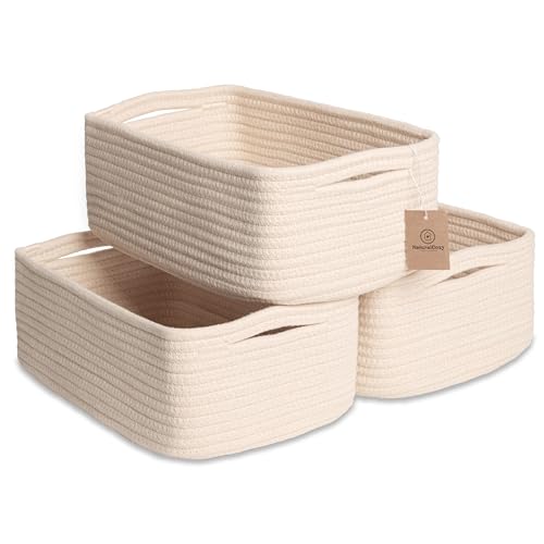 NaturalCozy 11.8"x8"x4.5” Storage Baskets for Shelves 3 Pack | Cotton Rope Woven Small Baskets for Organizing | Small Storage Bins for Nursery, Bathroom, Closet, Cube Shelf, Decorative, Gift Basket - color: Beige, size: 11.8" x 8" x 4.5"