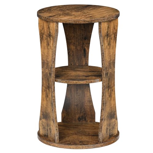 Round Side Table, 3-Tier Small End Table with Storage Shelves, Wooden Accent Table for Living Room, Bedroom, Rustic Brown ET15BR - color: Rustic Brown